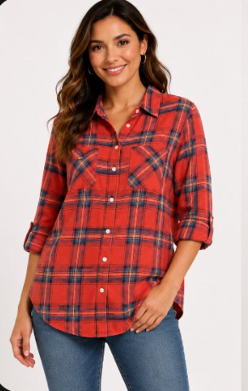 Mossimo Supply Co Red Orange Plaid Boyfriend Flannel Shirt XL NWOT